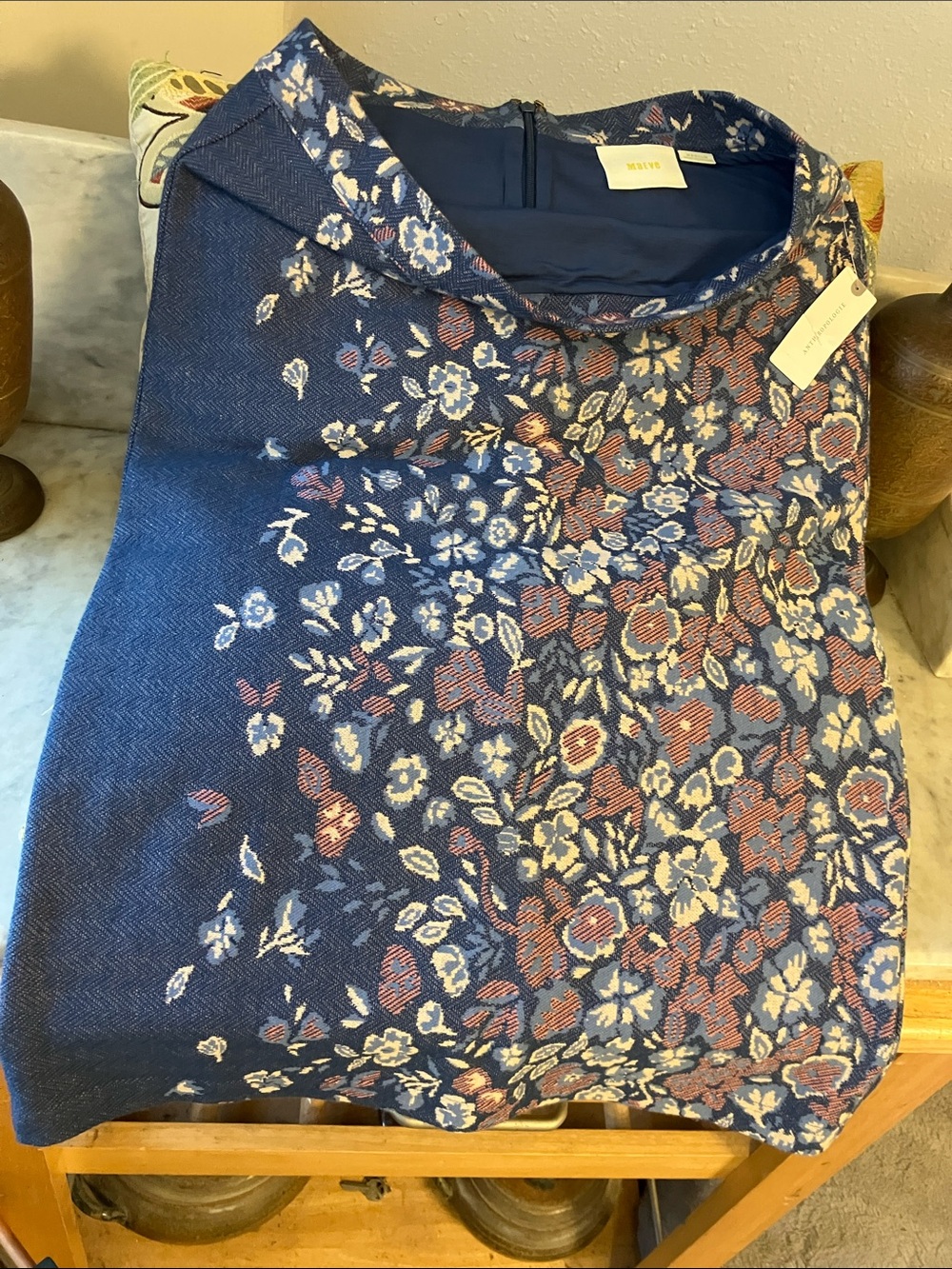 Anthropologie Blue Floral A-Line Skirt Gorgeous Sexy Anthro